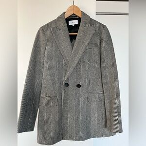 REISS Oakley Double-Breasted Herringbone Blazer (Size 6)